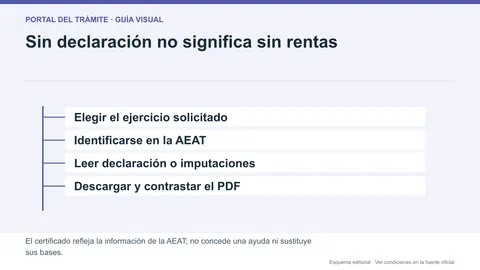 Distinción visual entre declaración presentada, certificado negativo con imputaciones y ausencia de información fiscal