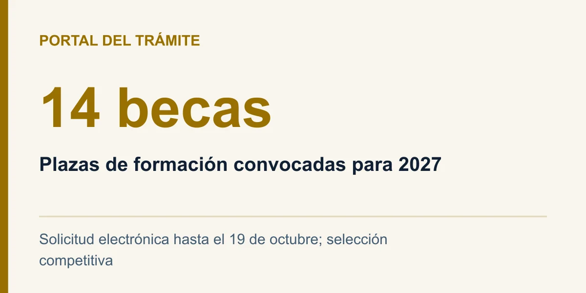 14 becas: Plazas de formación convocadas para 2027. Solicitud electrónica hasta el 19 de octubre; selección competitiva