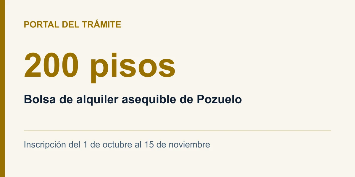200 pisos: Bolsa de alquiler asequible de Pozuelo. Inscripción del 1 de octubre al 15 de noviembre