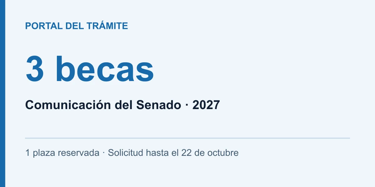 3 becas: Comunicación del Senado · 2027. 1 plaza reservada · Solicitud hasta el 22 de octubre