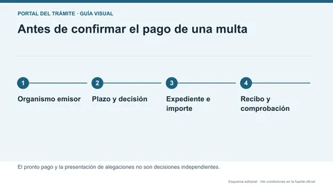 Comprobación del organismo sancionador, plazo, expediente y recibo antes de pagar una multa de tráfico